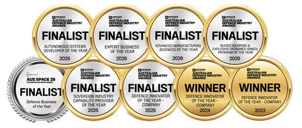 Australian Defence Industry Awards — winner 2023 and 2024 Defence Innovator of the Year, plus 2025 and 2026 finalist recognitions